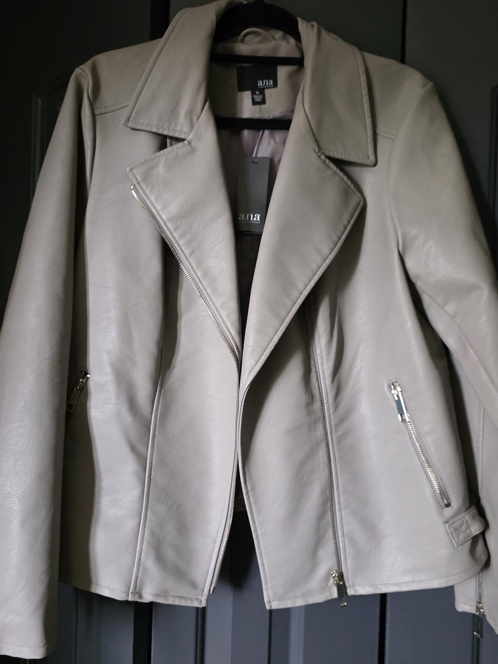a.n.a Women's Taupe Leather Moto Jacket with Silver Zippers